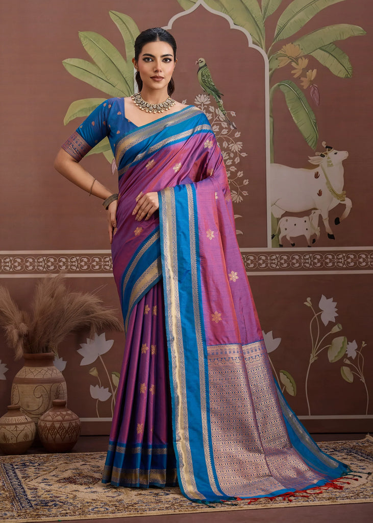 Orchid Purple Woven Banarasi Tussar Silk Saree