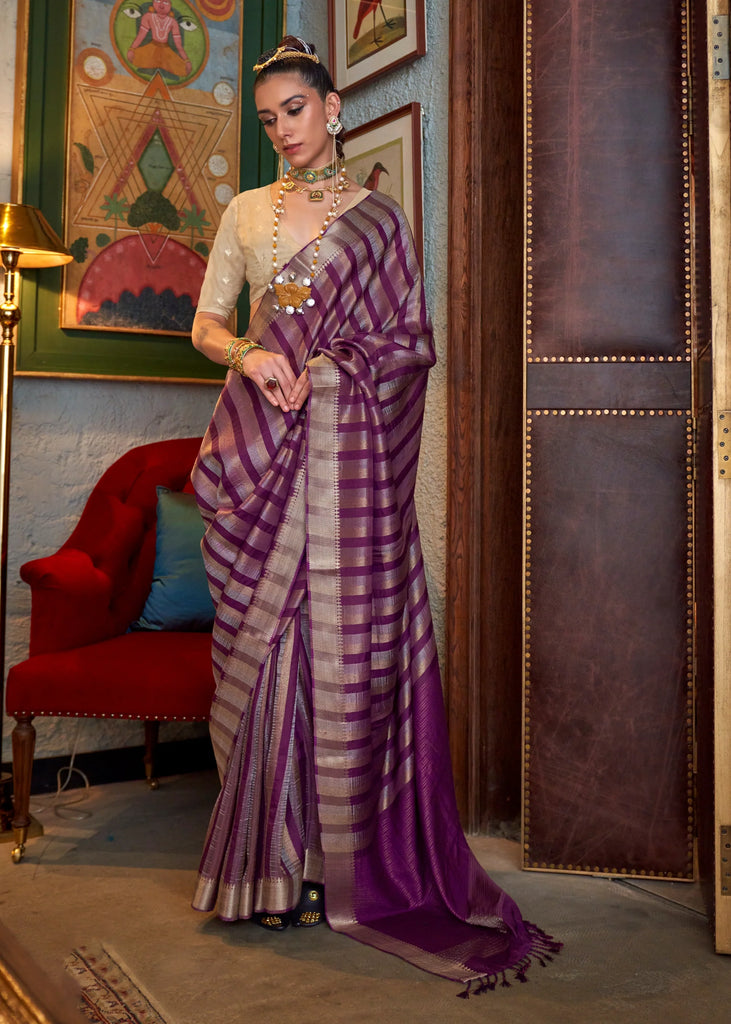 Imperial Purple Woven Banarasi Soft Silk Saree