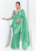 Florida Green Designer Organza Tissue Silk Saree With Printed Blouse