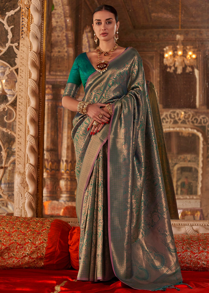 Alpine Green Woven Kanjivaram Silk Saree