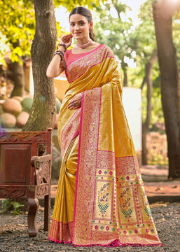 Haldi Yellow Woven Kanjivaram Silk Saree