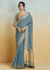 Cloud Grey Woven Banarasi Linen Silk Saree