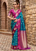 Teal Blue Banarasi Satin Silk Saree