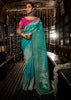"Exclusive Offer" : Teal Blue Woven Embroidered Banarasi Silk Saree