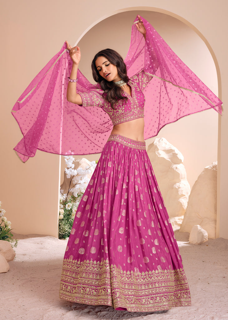 Carnation Pink Embroidered Party Wear Lehenga With Dupatta