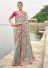 Silver Grey Woven Banarasi Designer Silk Saree With Embroidered Blouse