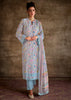 Soft Blue Embroidered Suit Set With Digital Print