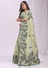 Pistachio Green Woven Cotton Linen Silk Saree
