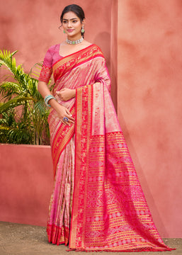 Flamingo Pink Woven Kanjivaram Silk Saree