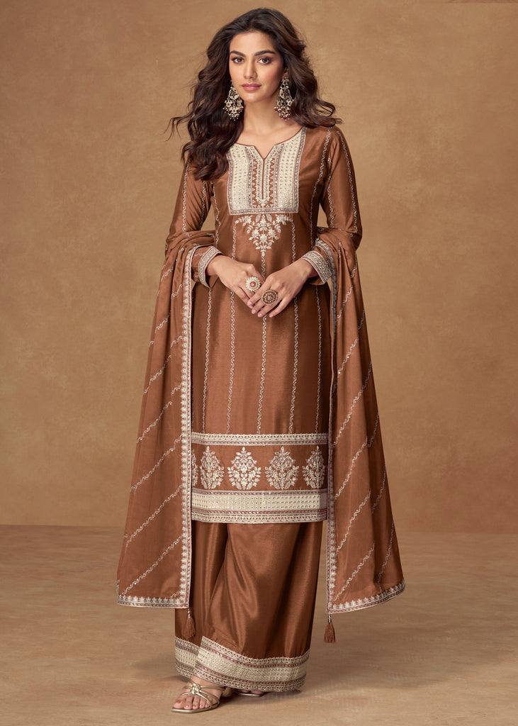 Sienna Brown Embroidered Sharara Set