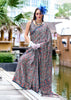 Strom Grey Satin Crepe Digital Printed Saga Saree With Contrast Blouse