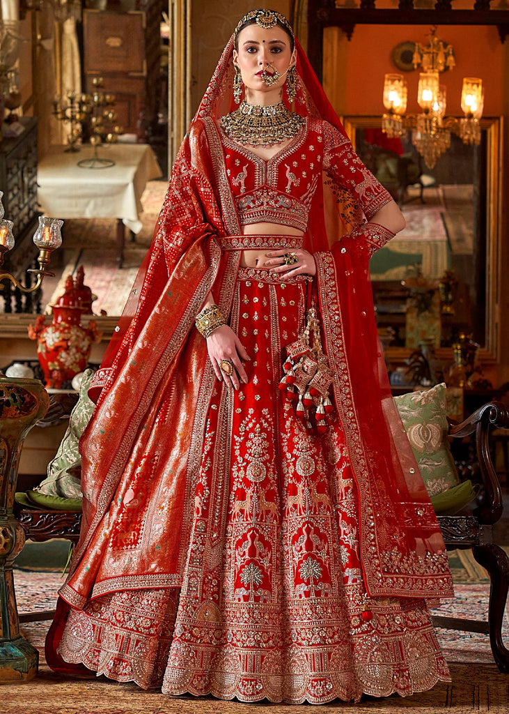 Wedding Red Heavy Embroidered Designer Lehenga