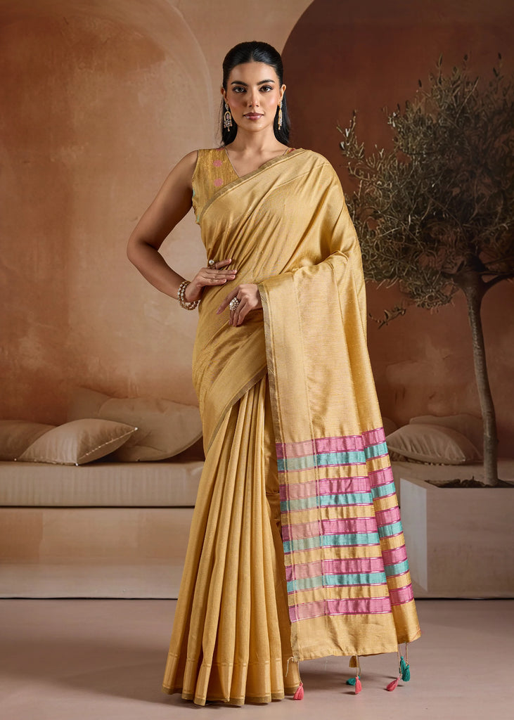 Golden Beige Woven Banarasi Silk Saree