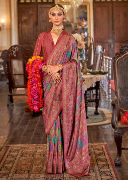 Faded Red Light Weight Printed Silk Saree