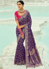 Eggplant Violet Woven Georgette Bandhej Designer Saree