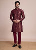 Ochre Red Sequins Embroidered Kurta Set