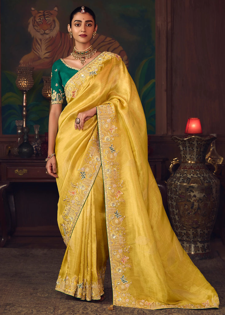 Haldi Yellow Woven Embroidered Saree