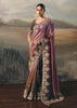 Purple & Brown Tissue Embroidered Wedding Wear Saree
