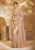 Pink Gold Designer Embroidered Silk Saree