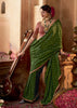 “Exclusive Offer” : Medium Green Woven Designer Embroidered Silk Saree With Contrast Blouse