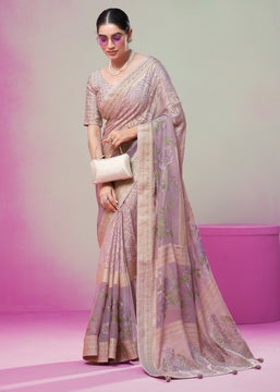 Sweet Lavender Woven Georgette Silk Saree