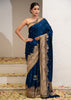 Kashi: Blue Banarasi Satin Silk Saree with Ghats of Banaras in Gold Zari