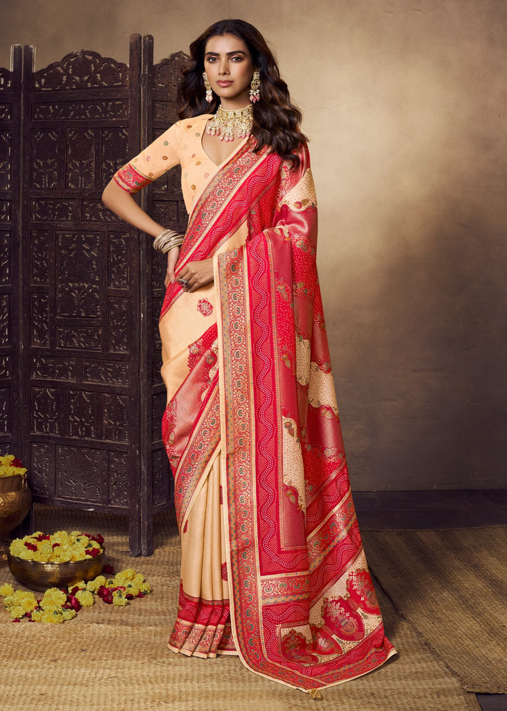 Cream Woven Soft Silk Saree