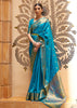 PEACOCK BLUE AND GOLD WOVEN KANJIVARAM SAREE (6946406564033)