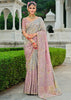Grey Pink Designer Embroidered Silk Saree