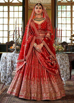 Bride Red Heavy Embroidered Designer Lehenga