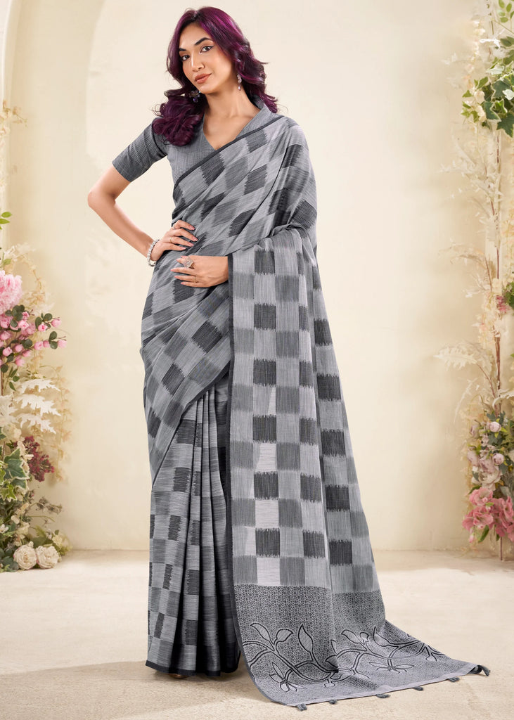 Slate Grey Woven Linen Silk Saree