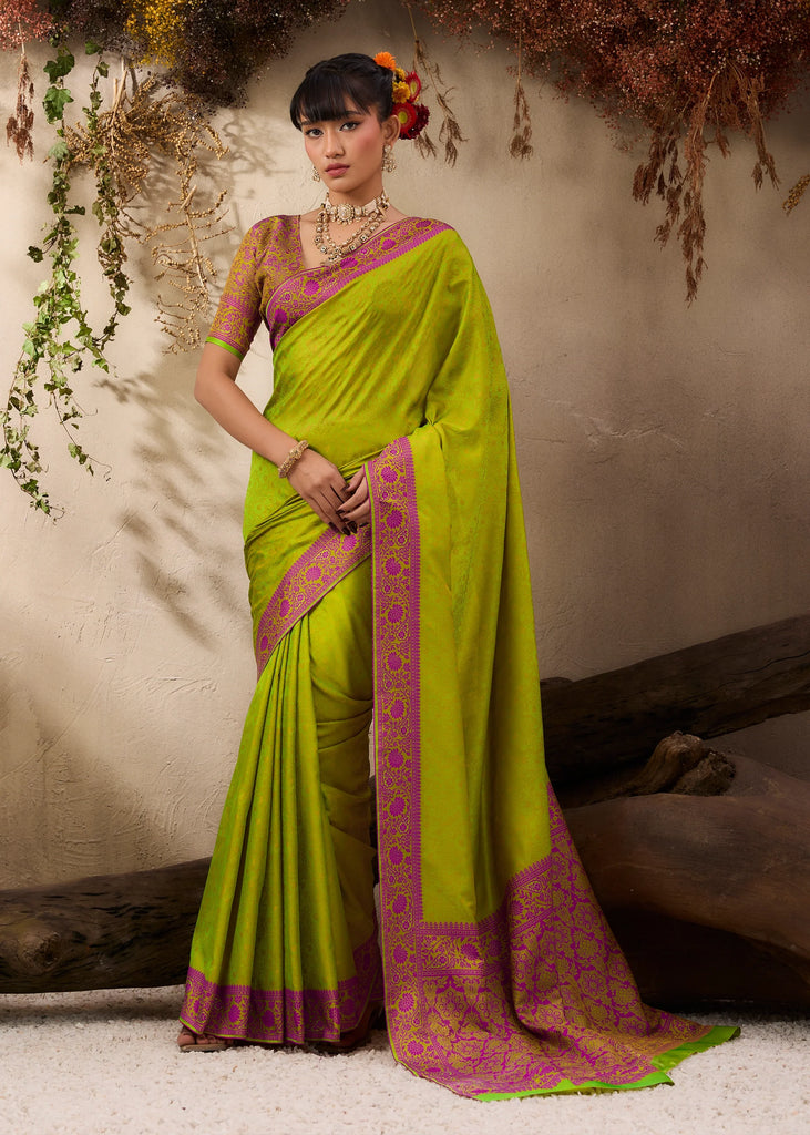 Lime Green Woven Kanjivaram Silk Saree