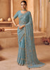 Heritage Blue Designer Tissue Silk Saree