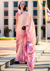 Rose Pink Satin Crepe Printed Silk Saree