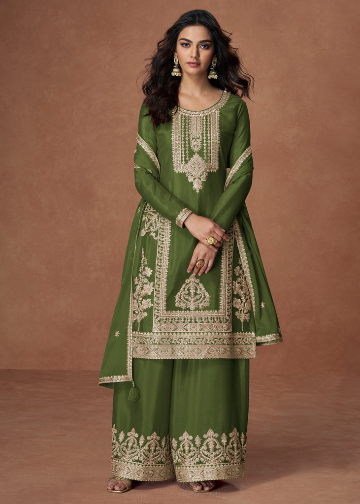 Dark Green Heavy Embroidered Sharara Set