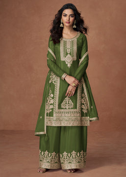 Dark Green Heavy Embroidered Sharara Set