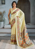 Cream Printed Satin Silk Saree