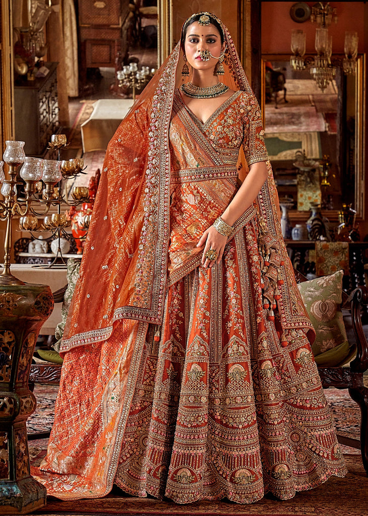 Blazing Orange Heavy Embroidered Designer Lehenga