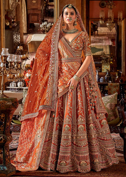 Blazing Orange Heavy Embroidered Designer Lehenga