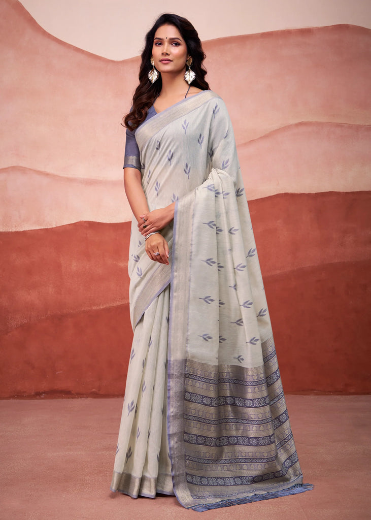 Glacier Grey Woven Cotton Silk Saree