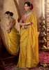 “Exclusive Offer” : Golden Yellow Woven Designer Embroidered Silk Saree With Contrast Blouse