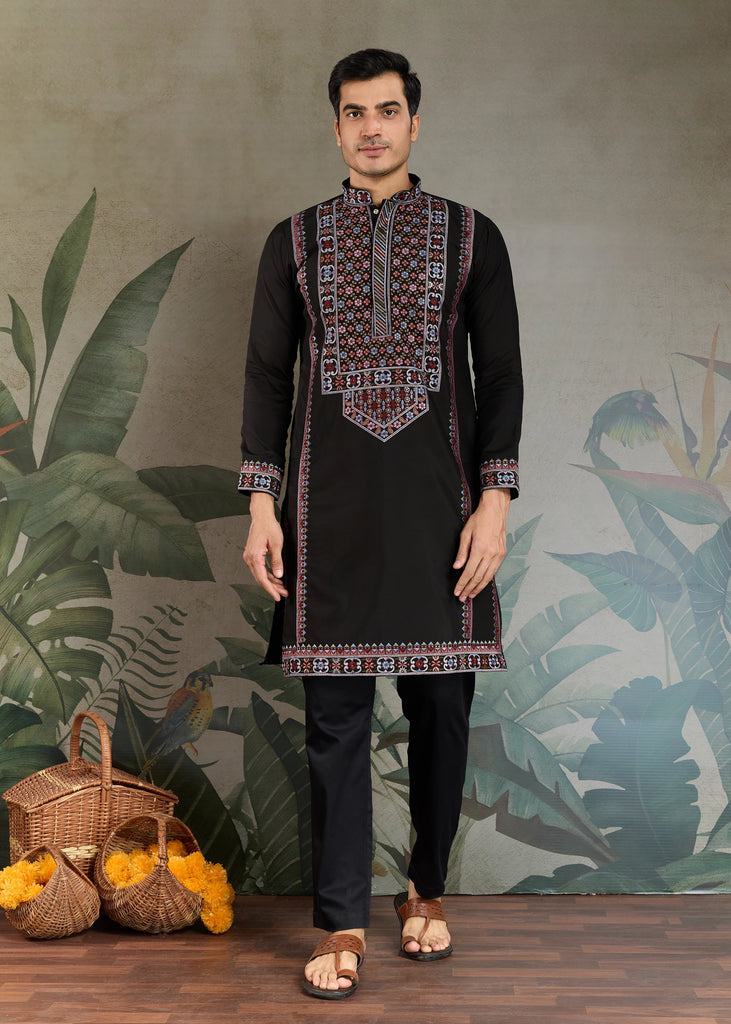 Phantom Black Embroidered Stitched Kurta Set