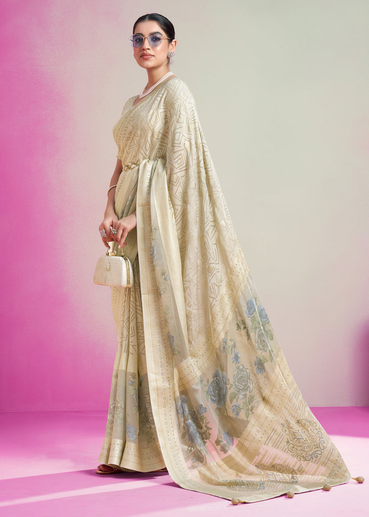 Off White Woven Georgette Silk Saree