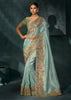 Angel Blue Embroidered Designer Tissue Saree