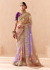 Beige And Purple Heavy Embroidered Designer Silk Saree