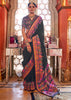 Pirate Black Printed Kashmiri Jamewar Saree