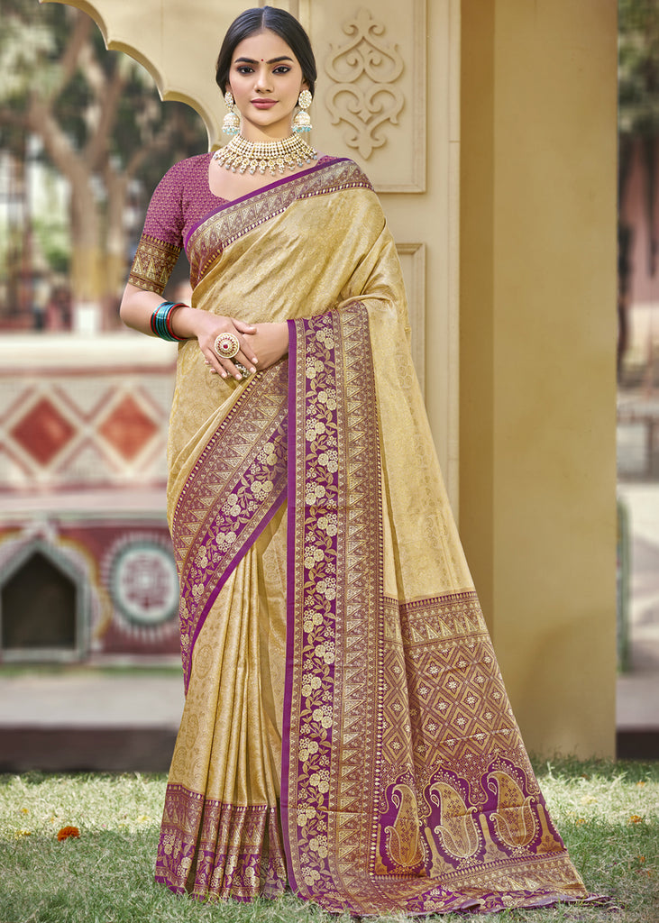 Safari Beige Woven Kanjivaram Silk Saree