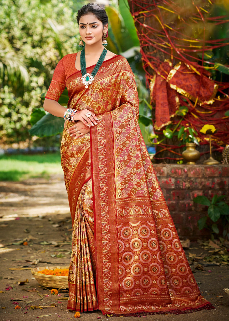 Brown Red Dual Tone Woven Banarasi Silk Saree