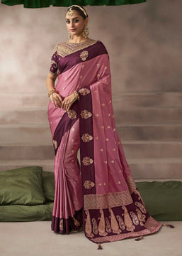 “Exclusive Offer” : Mauve Pink Woven Banarasi Satin Silk Saree