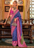 Natural Blue Printed Patola Silk Saree